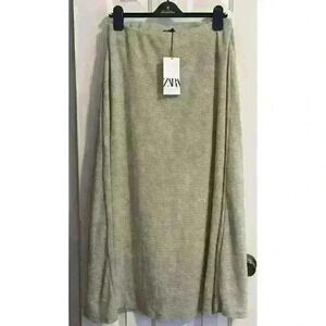 NWT Zara Skirt Pencil MIDI Stretch Pull On Glittery Gold L